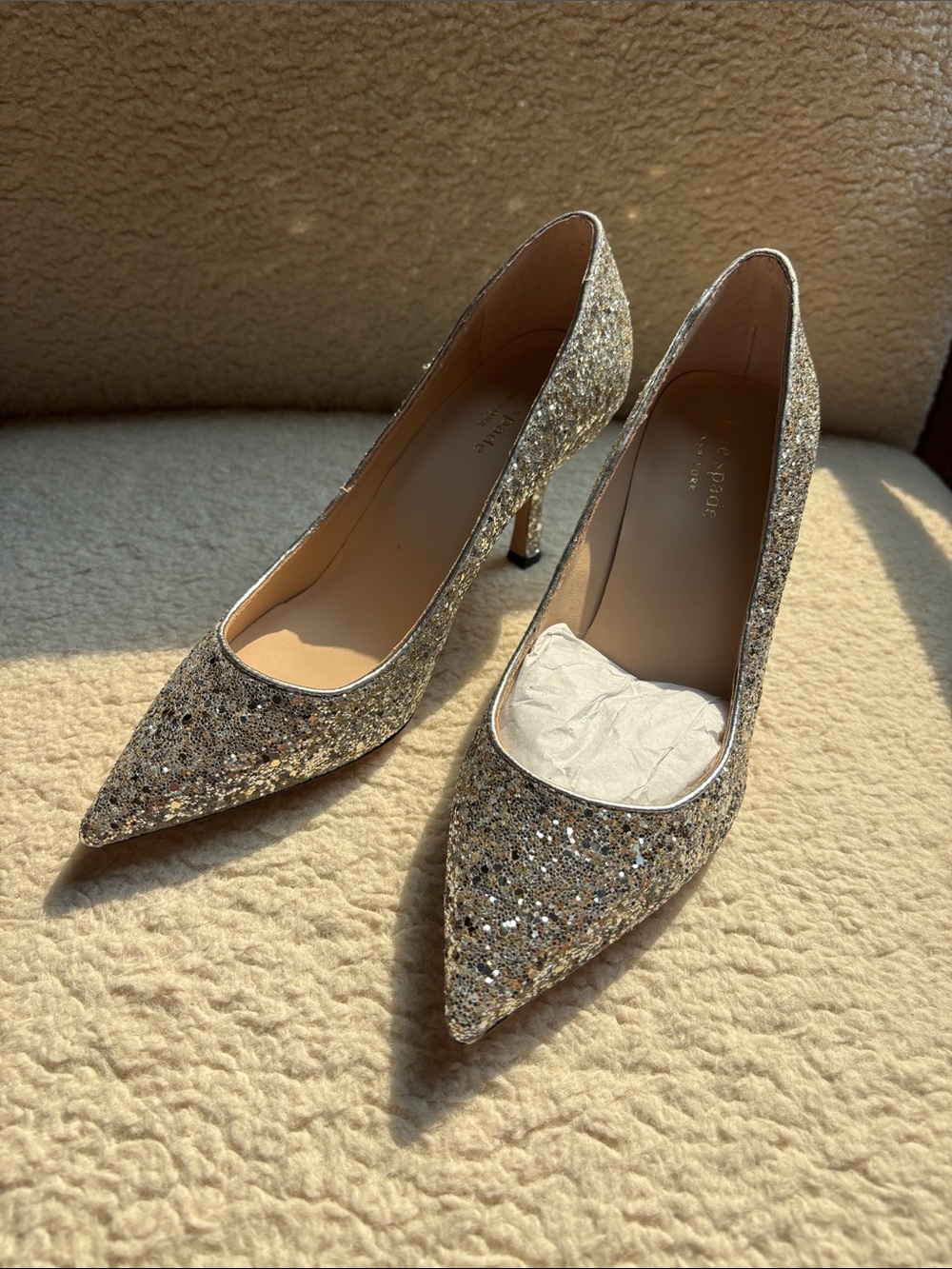 Kate Spade New York, Sequined Heels Pumps, Silver, NWT